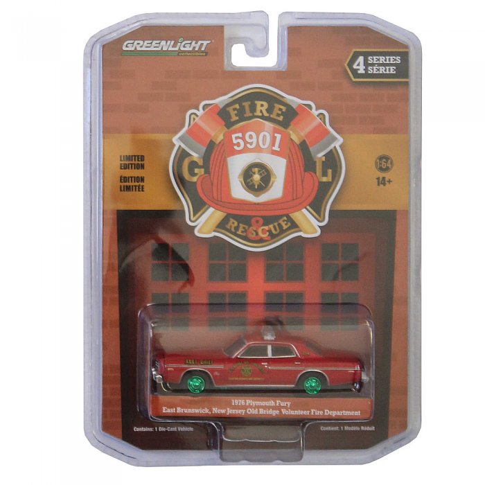 Greenlight Fire and Rescue Serie 4 1976 Plymouth Fury Old Bridge Volunteer 1:64 Green Machine